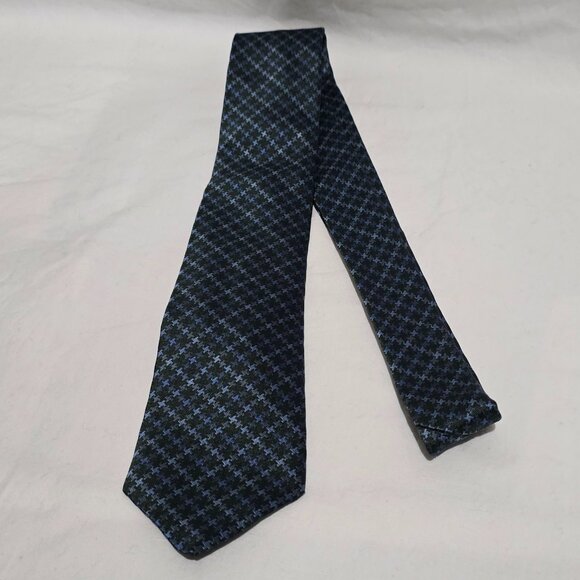 Luigi Borrelli Napoli Italy 100% Silk Necktie Green Blue Puppytooth 3" x 59 1/2 - Picture 2 of 5